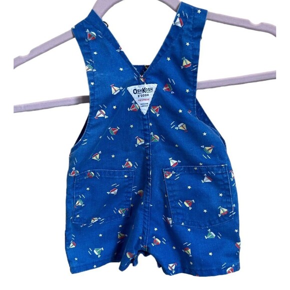 Vintage OshKosh B'Gosh Sailboat Overalls 6-9 months Shortalls - Picture 3 of 7